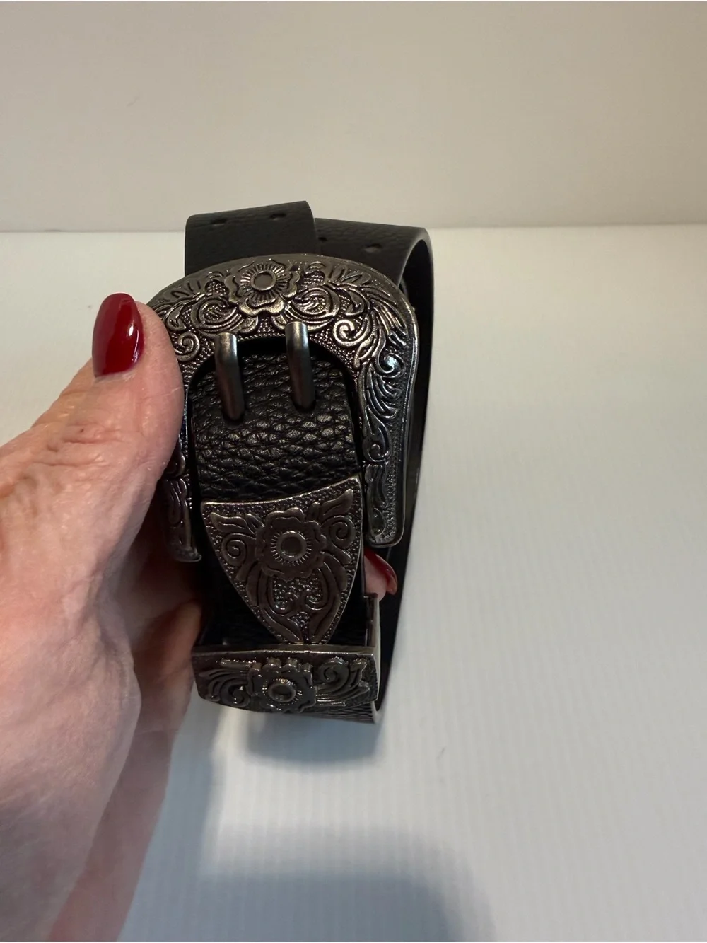 No Boundaries Black Textured Double Prong Western Belt